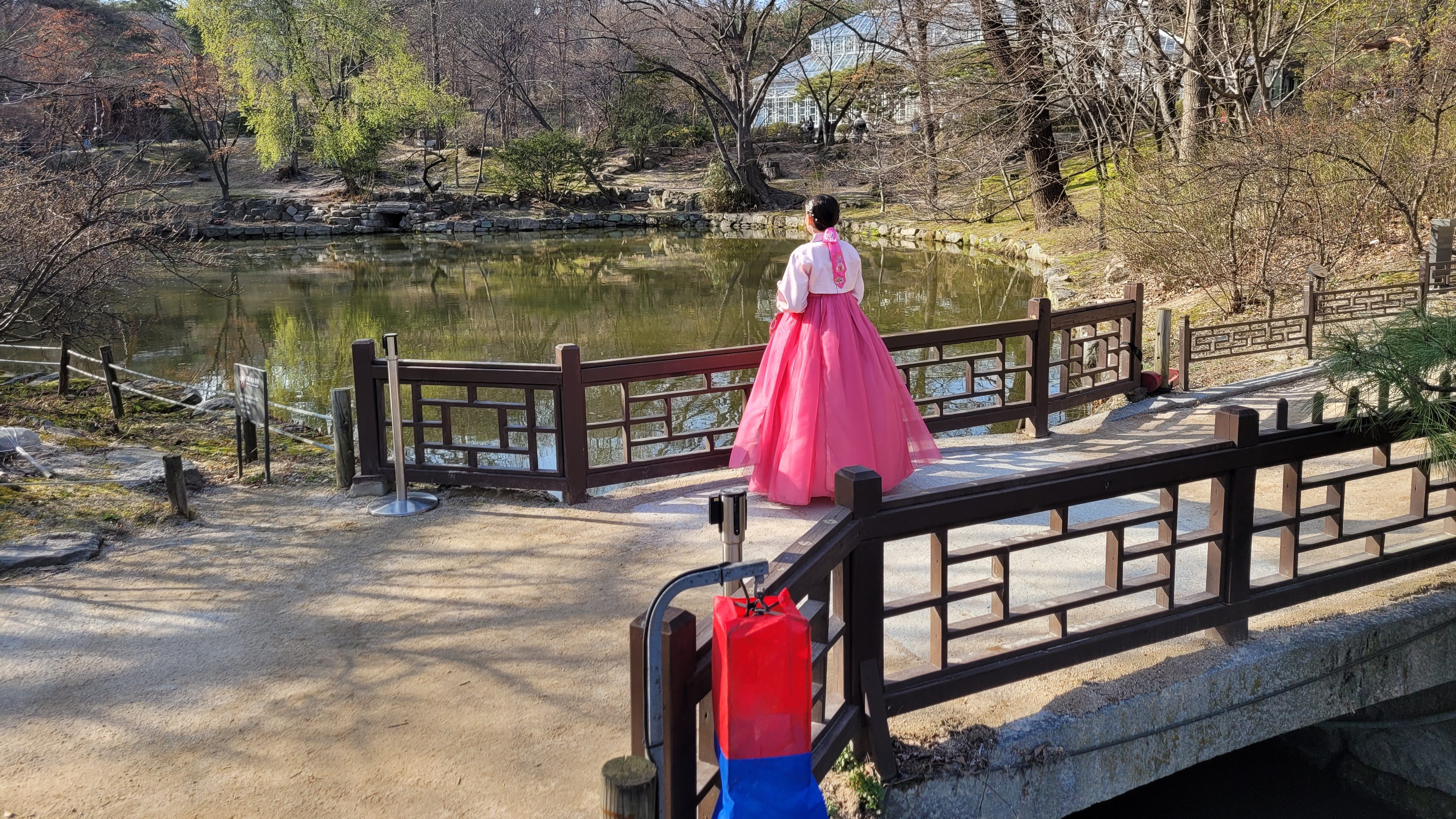 Wearing a hanbok at Changgyeonggung Palace in Seoul, South Korea