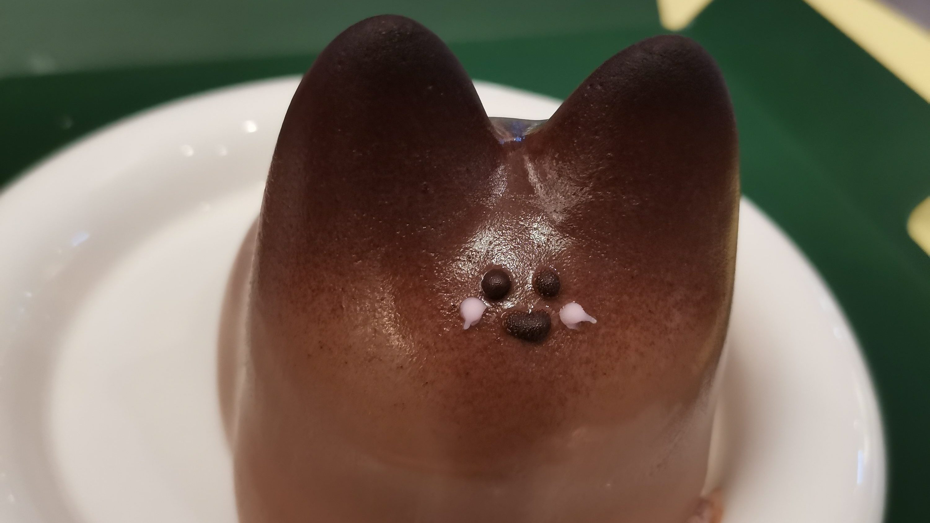 Cat-shaped chocolate pudding at Line Friends flagship store's café in Haedong neighborhood, Seoul, South Korea