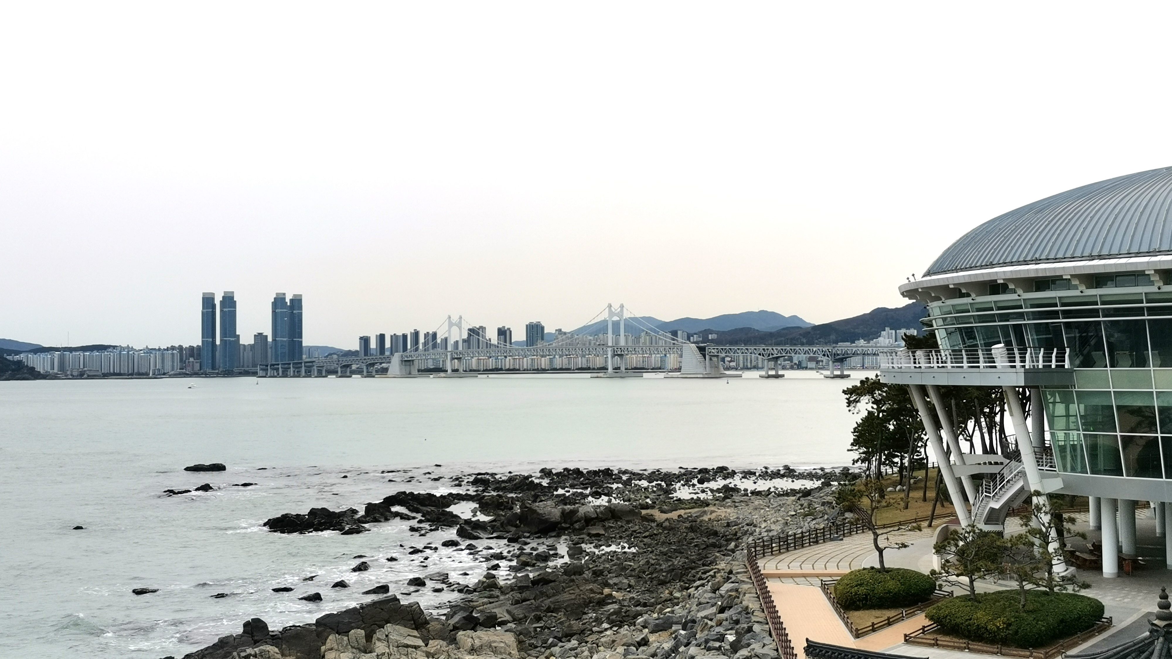 View on Gwangan bridge from Dongbaek island, Busan, South Korea