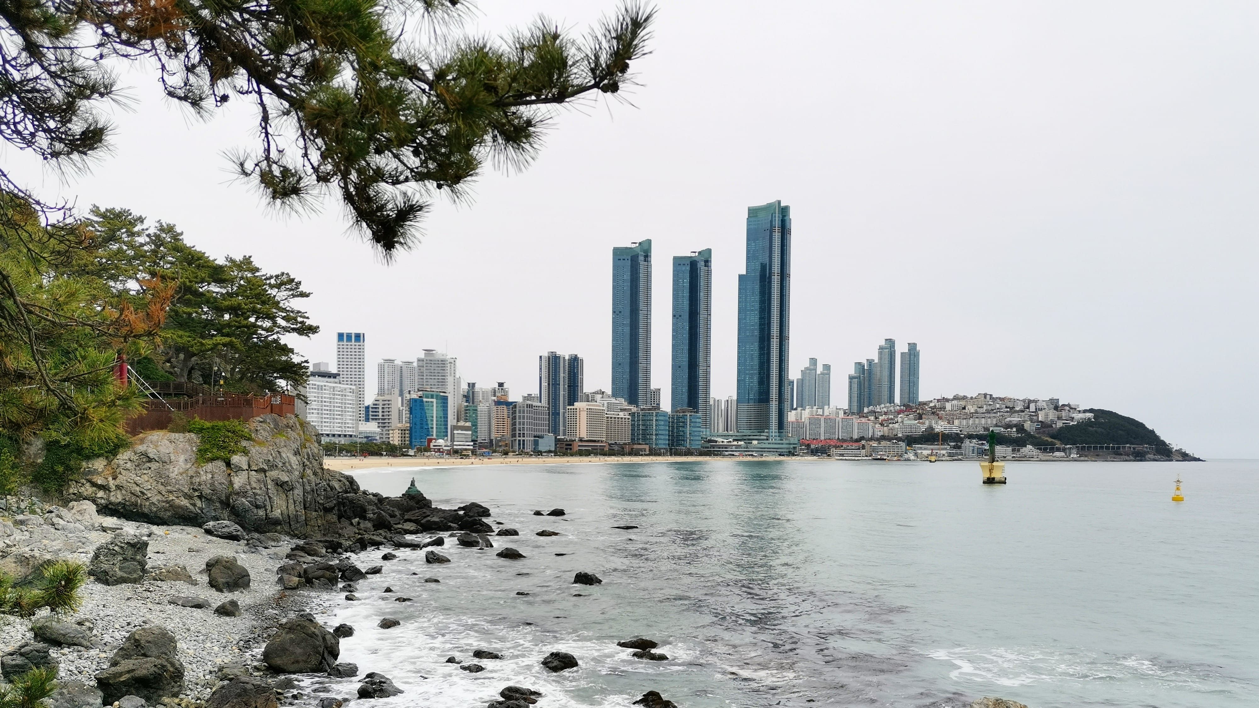 View on Haeundae beach from Dongbaek island in Busan, South Korea